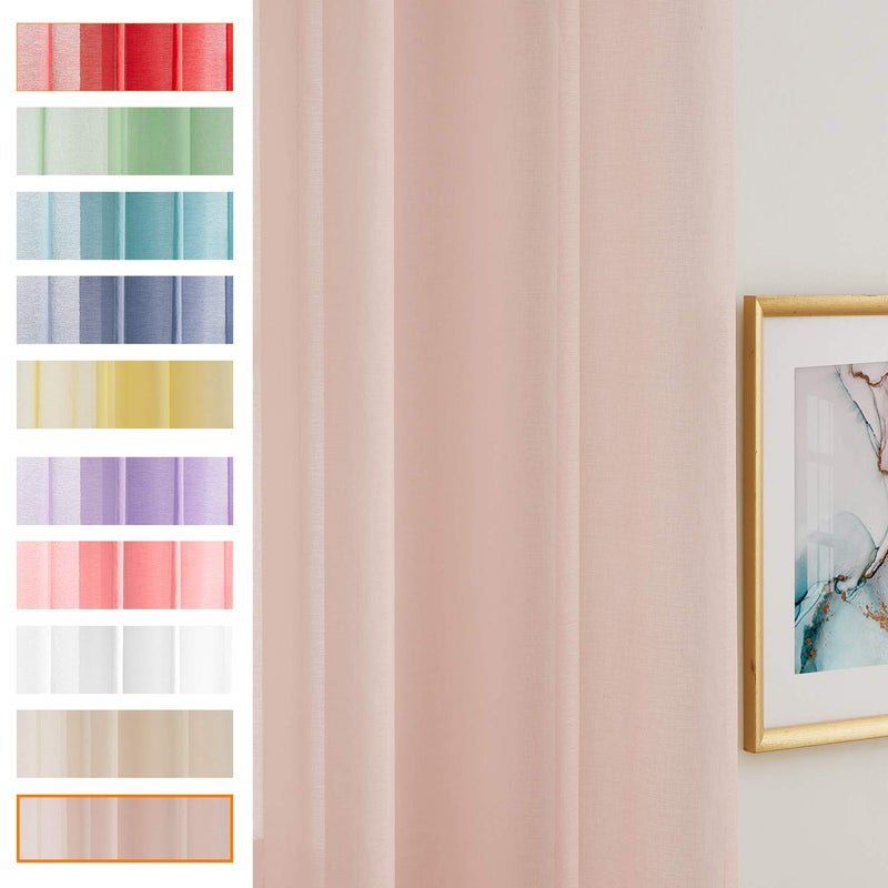 July Joy Semi Linen Look Sheer Curtains for Bedroom, Living Room Grommet Light Filtering Solid Voile Window Curtains, Set of 2 Panels (52 x 72 inch, Blush) - Image 3